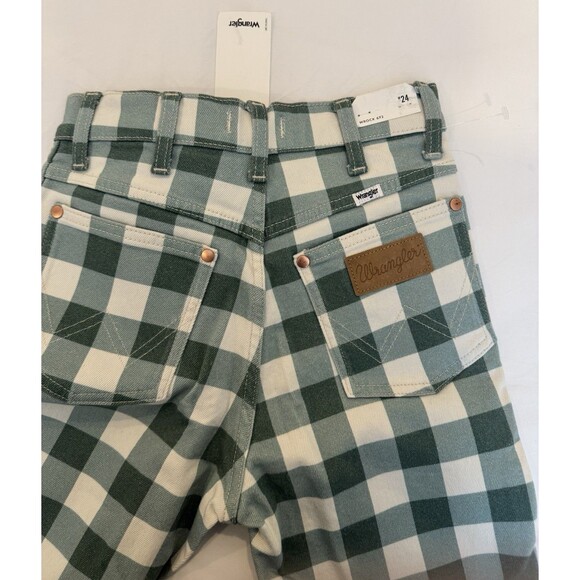 NWTS Wrangler WROCK 672 Green White Gingham Plaid Flare Jeans Size 24 VTG look - Picture 4 of 5